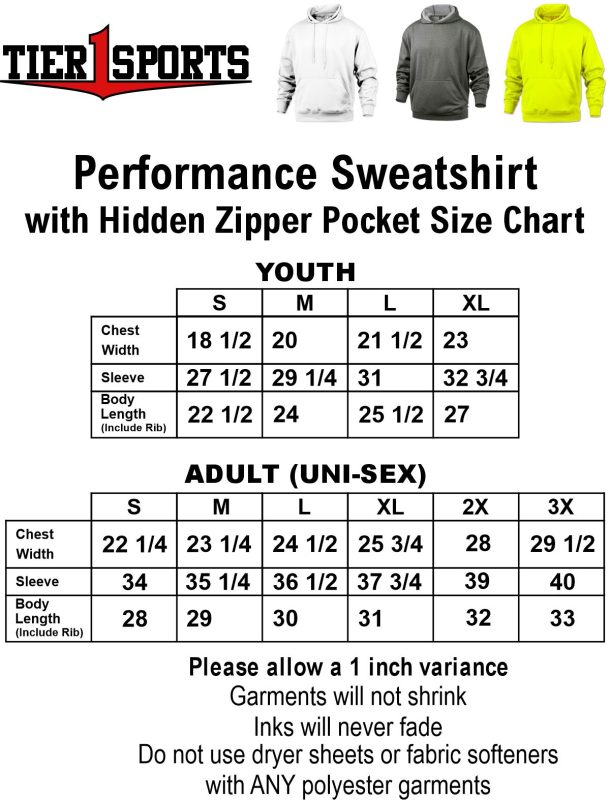Apparel Size Charts Tier 1 Sports